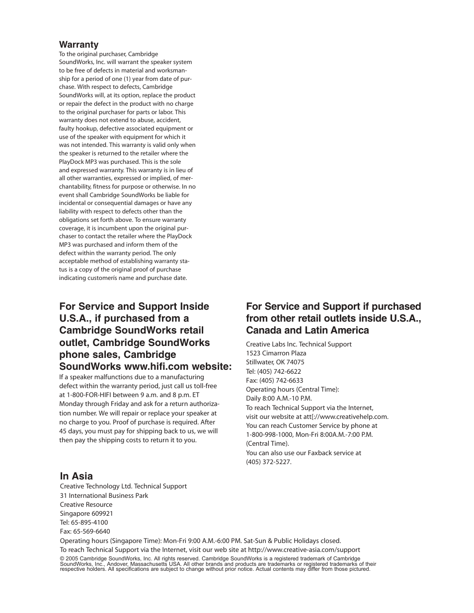 Cambridge SoundWorks PlayDock MP3 User Manual | Page 15 / 16