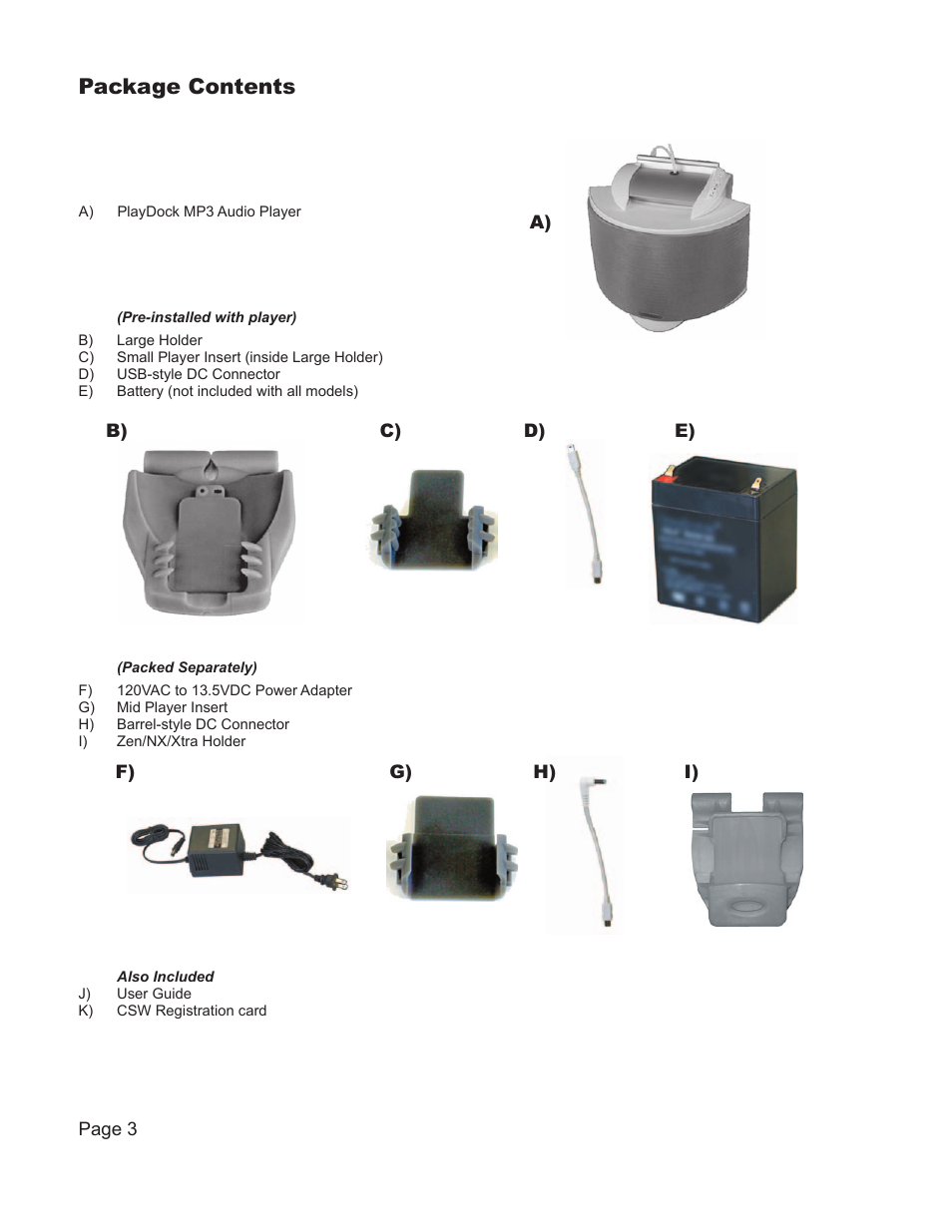 Package contents | Cambridge SoundWorks PlayDock MP3 User Manual | Page 5 / 16
