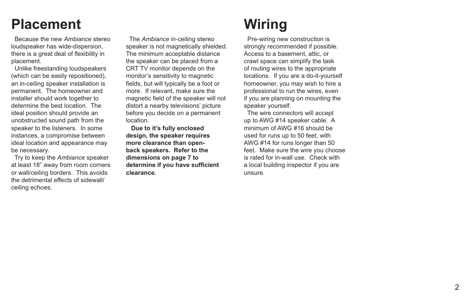 Placement wiring | Cambridge SoundWorks Ambiance 602 6.5 2-Way In-Ceiling Stereo Loudspeaker User Manual | Page 5 / 12