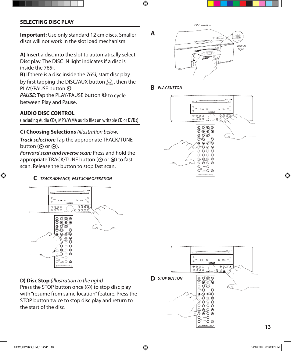 Ab c, Wide stereo mono disc in | Cambridge SoundWorks SoundWorks 765i User Manual | Page 13 / 32