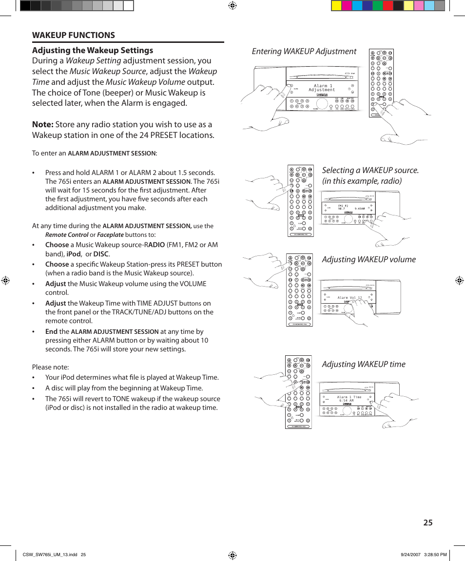 Wakeup functions | Cambridge SoundWorks SoundWorks 765i User Manual | Page 25 / 32