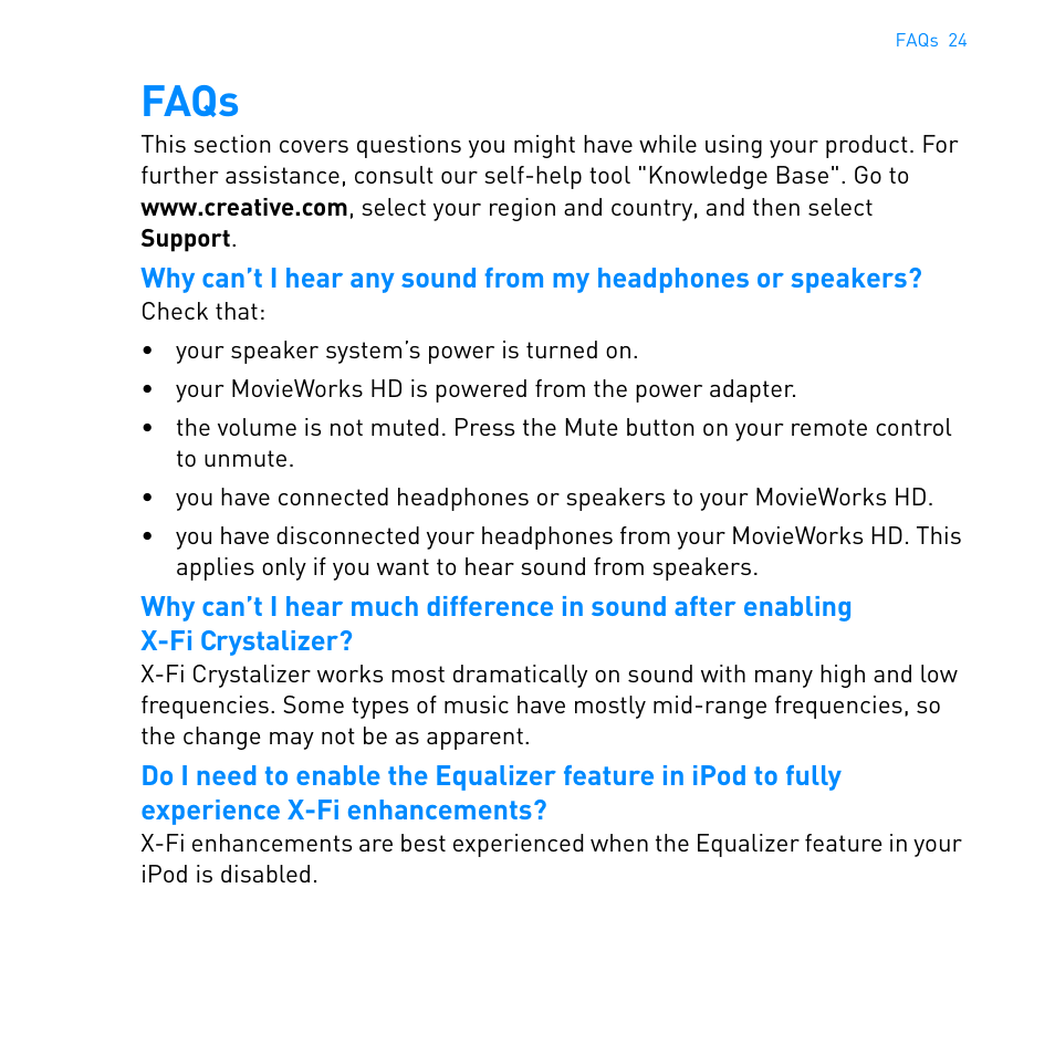 Faqs | Cambridge SoundWorks MovieWorks HD User Manual | Page 25 / 36