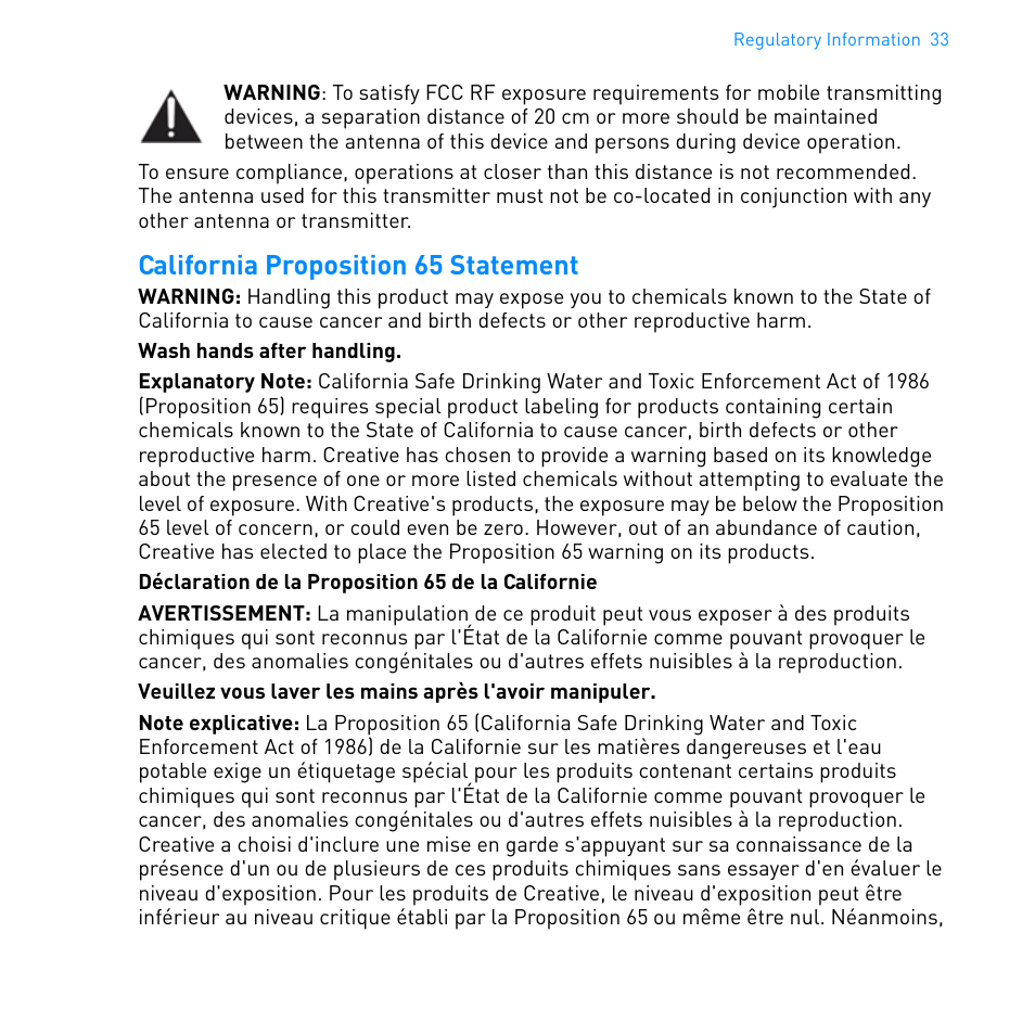 California proposition 65 statement | Cambridge SoundWorks MovieWorks HD User Manual | Page 34 / 36