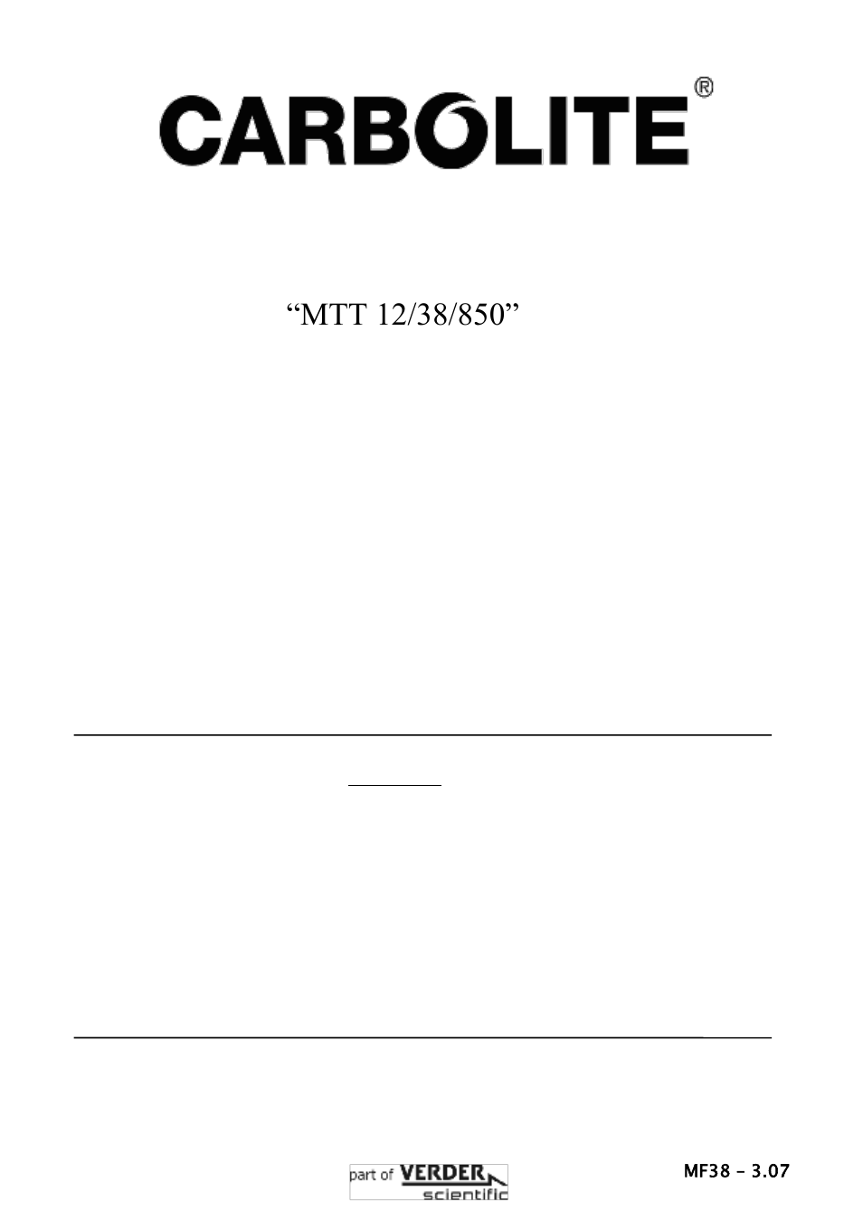 Carbolite MTT 12/38/850 User Manual | 16 pages