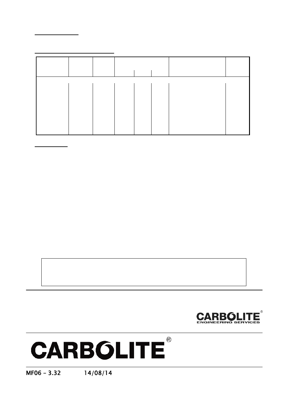 Specifications, Carbolite engineering services | Carbolite VMF Series User Manual | Page 16 / 16