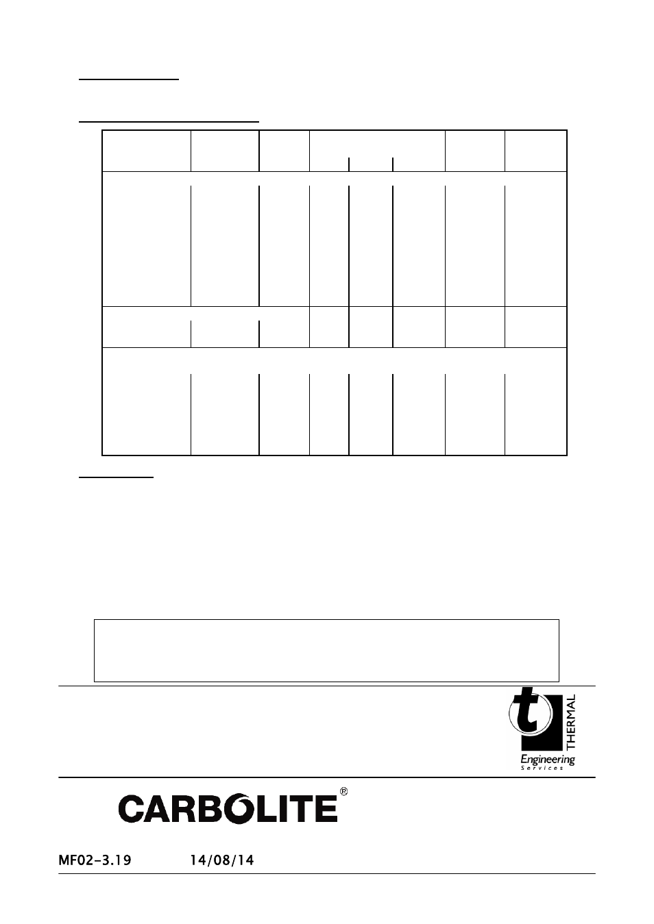 Specifications | Carbolite RWF Series User Manual | Page 16 / 16