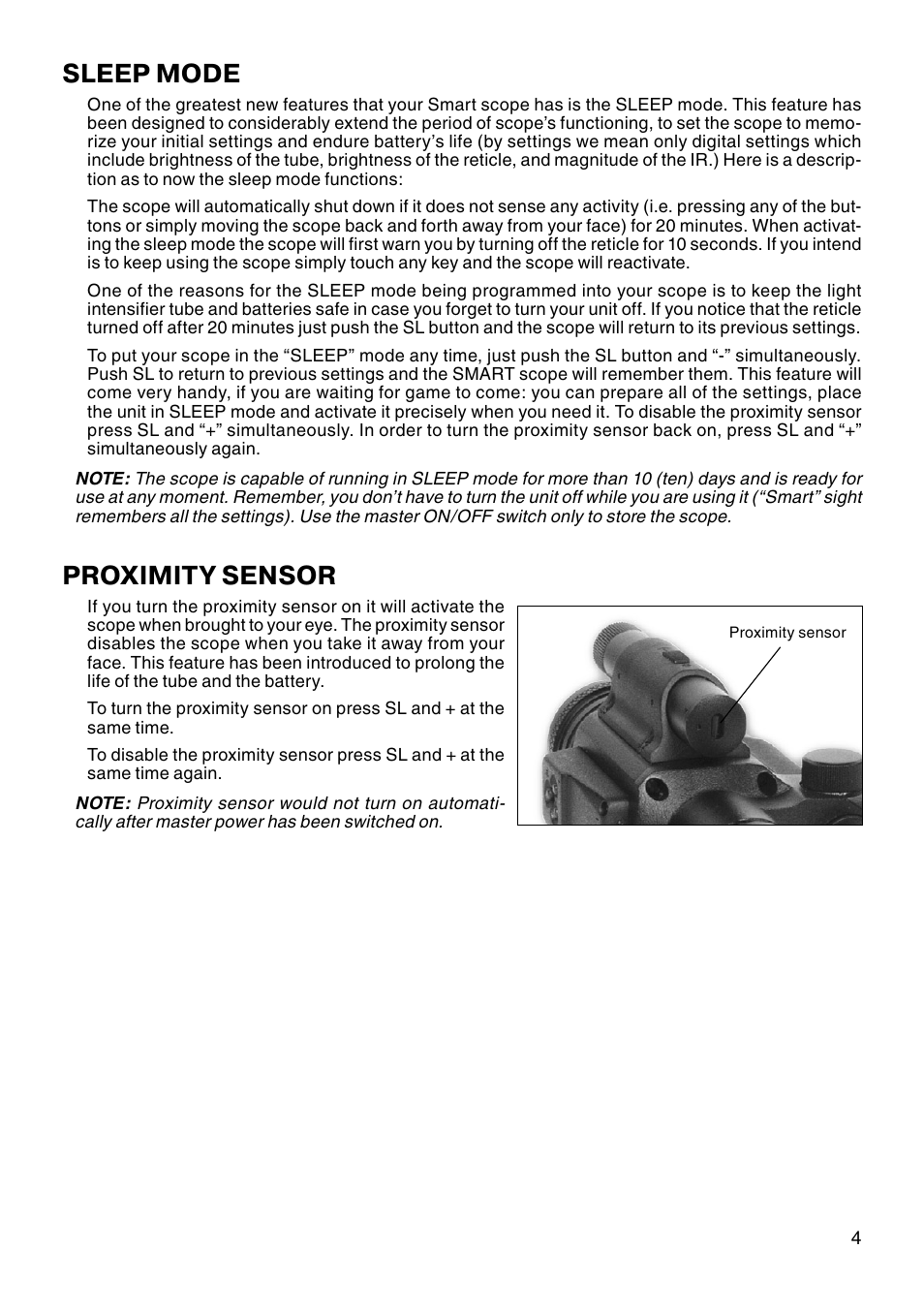 Sleep mode, Proximity sensor | ATN MK 6600 User Manual | Page 5 / 12