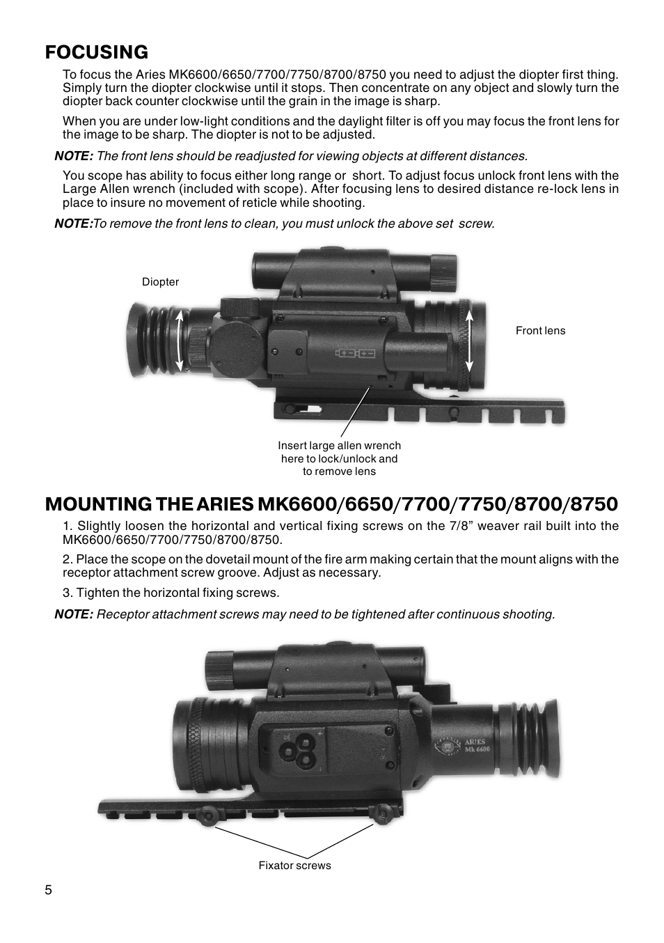 Focusing | ATN MK 6600 User Manual | Page 6 / 12