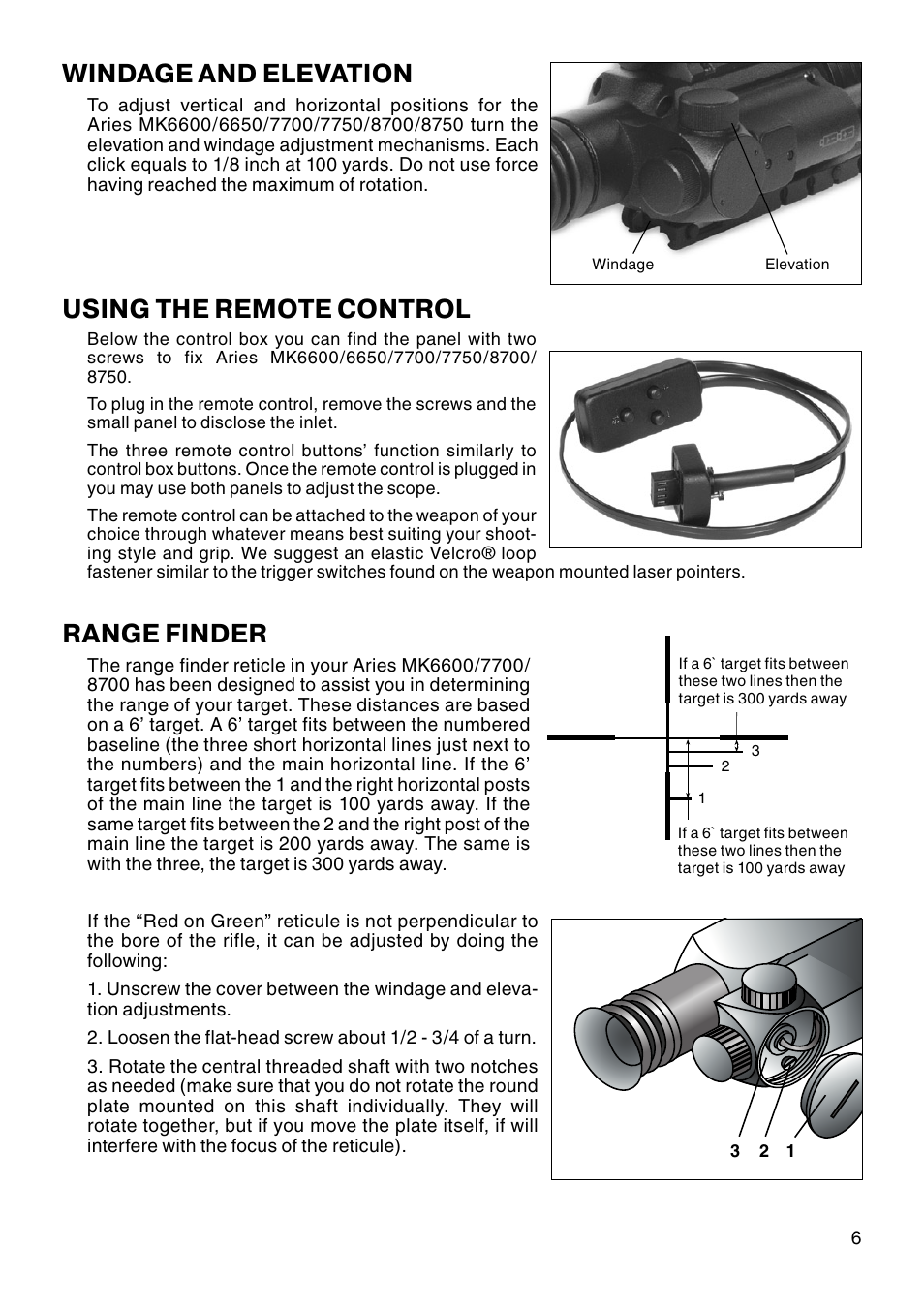 Using the remote control, Range finder, Windage and elevation | ATN MK 6600 User Manual | Page 7 / 12