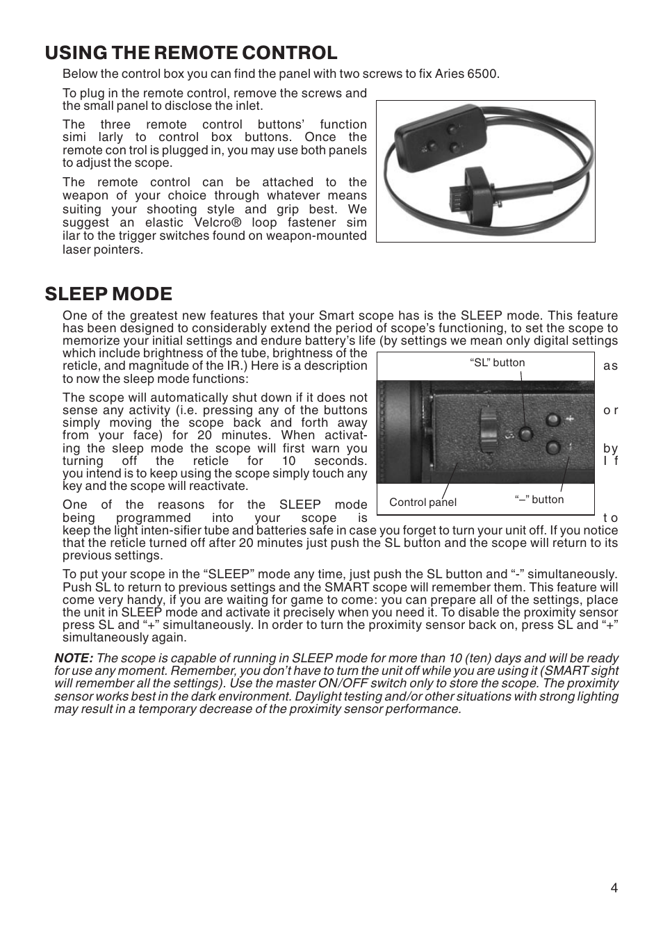 Using the remote control, Sleep mode | ATN Mk6500 User Manual | Page 5 / 12