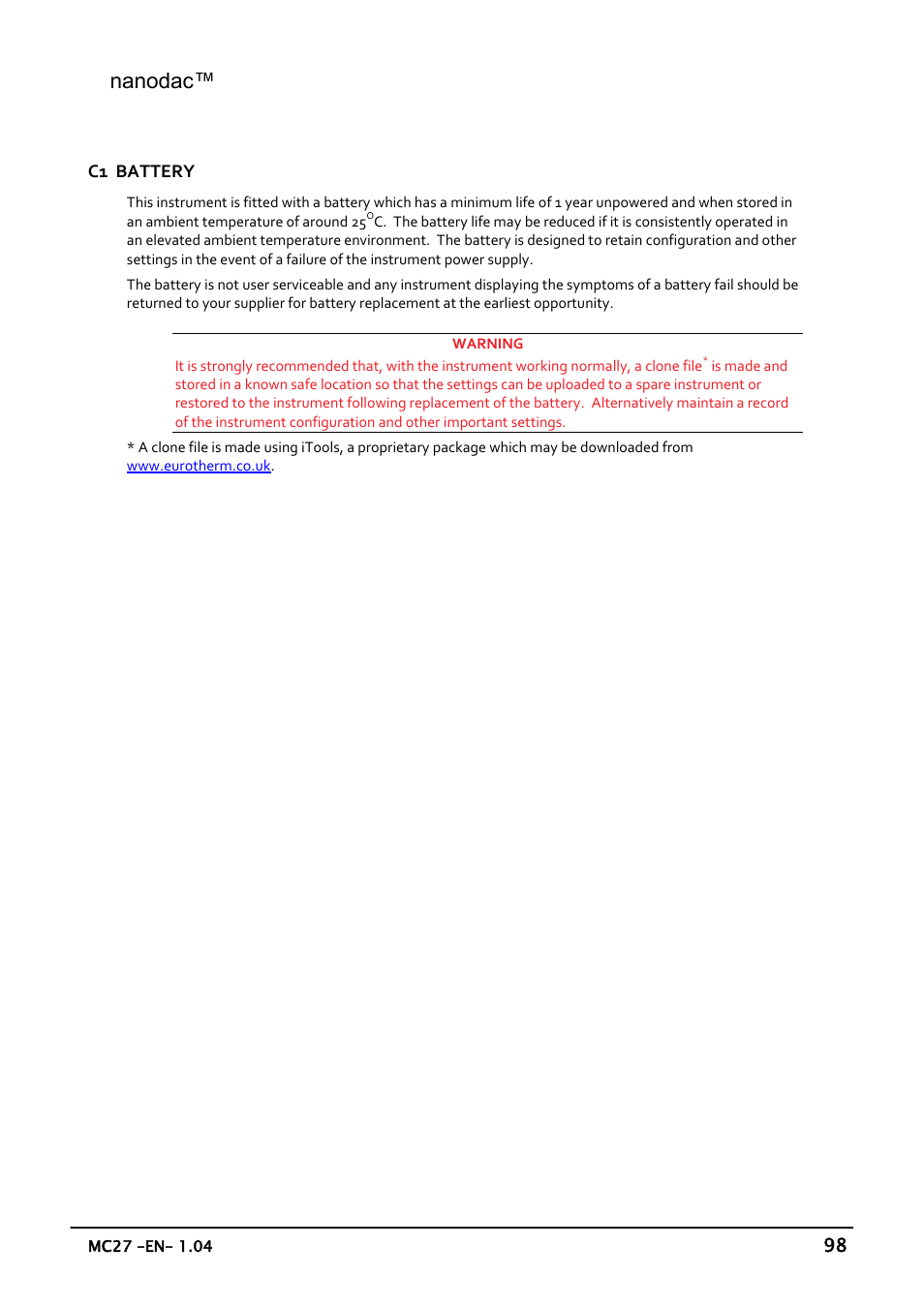 Appendix c: reference, Nanodac | Carbolite nanodac User Manual | Page 100 / 122