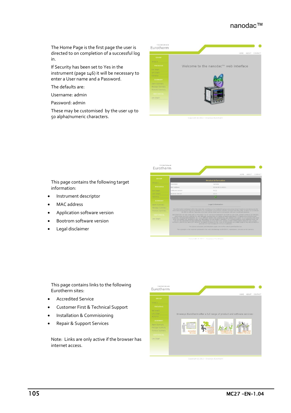Nanodac, 5 home page, 6 about page | 7 contact page | Carbolite nanodac User Manual | Page 107 / 122