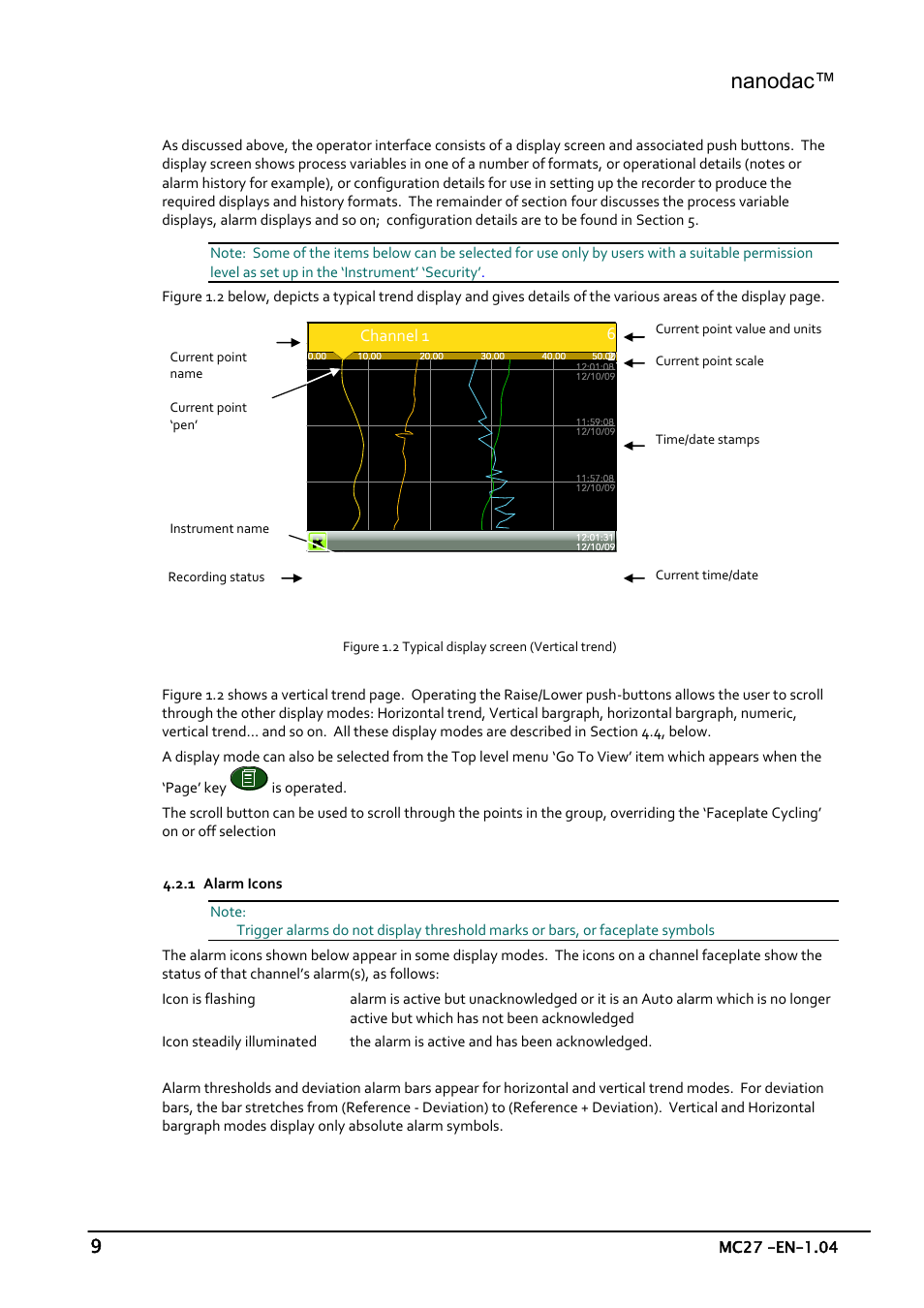 Process variable display, Alarm icons, Nanodac | 2 process variable display | Carbolite nanodac User Manual | Page 11 / 122