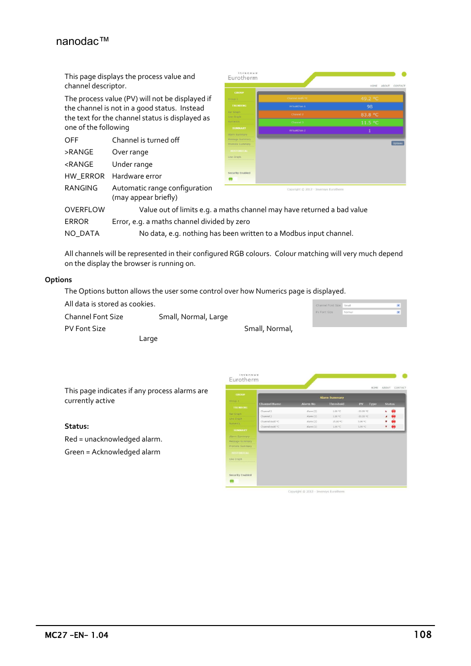 Nanodac, 11 alarm summary page | Carbolite nanodac User Manual | Page 110 / 122