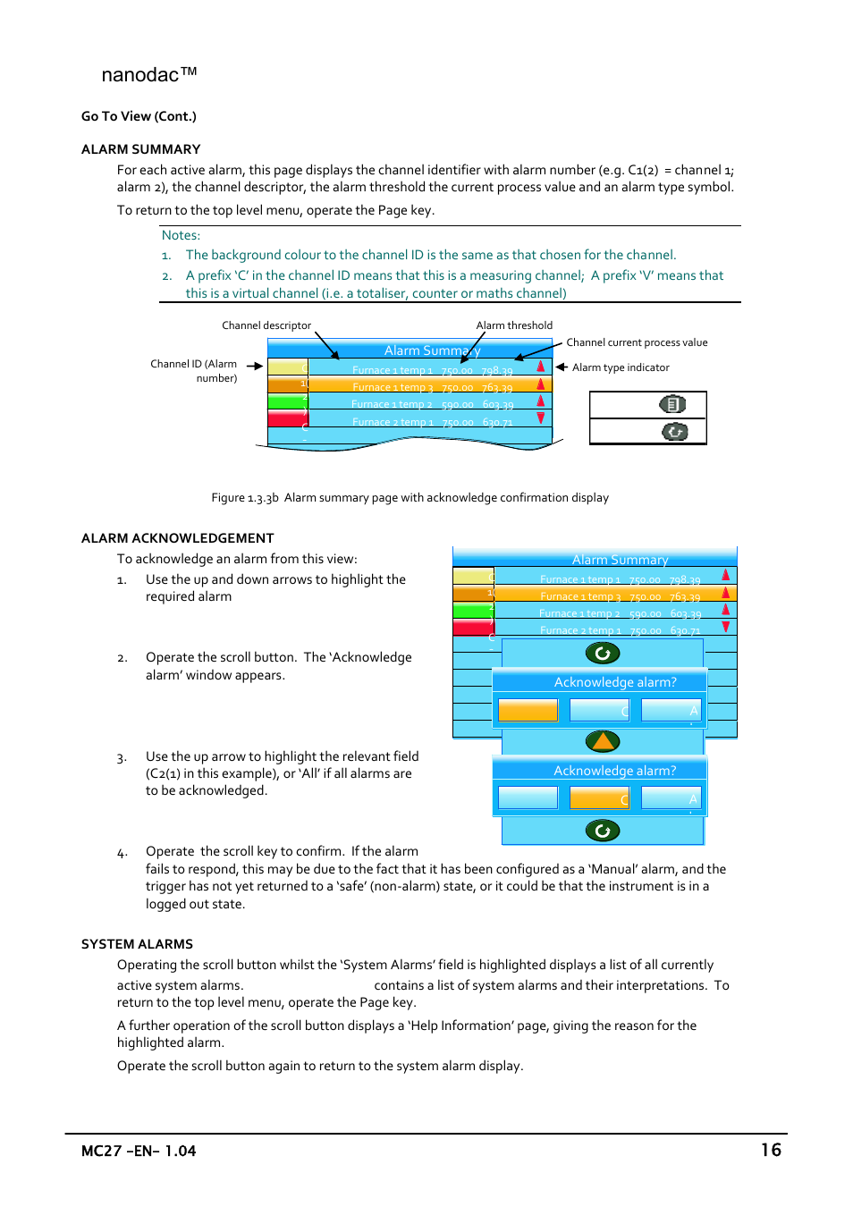 System alarms, Nanodac, Status bar icons | Carbolite nanodac User Manual | Page 18 / 122