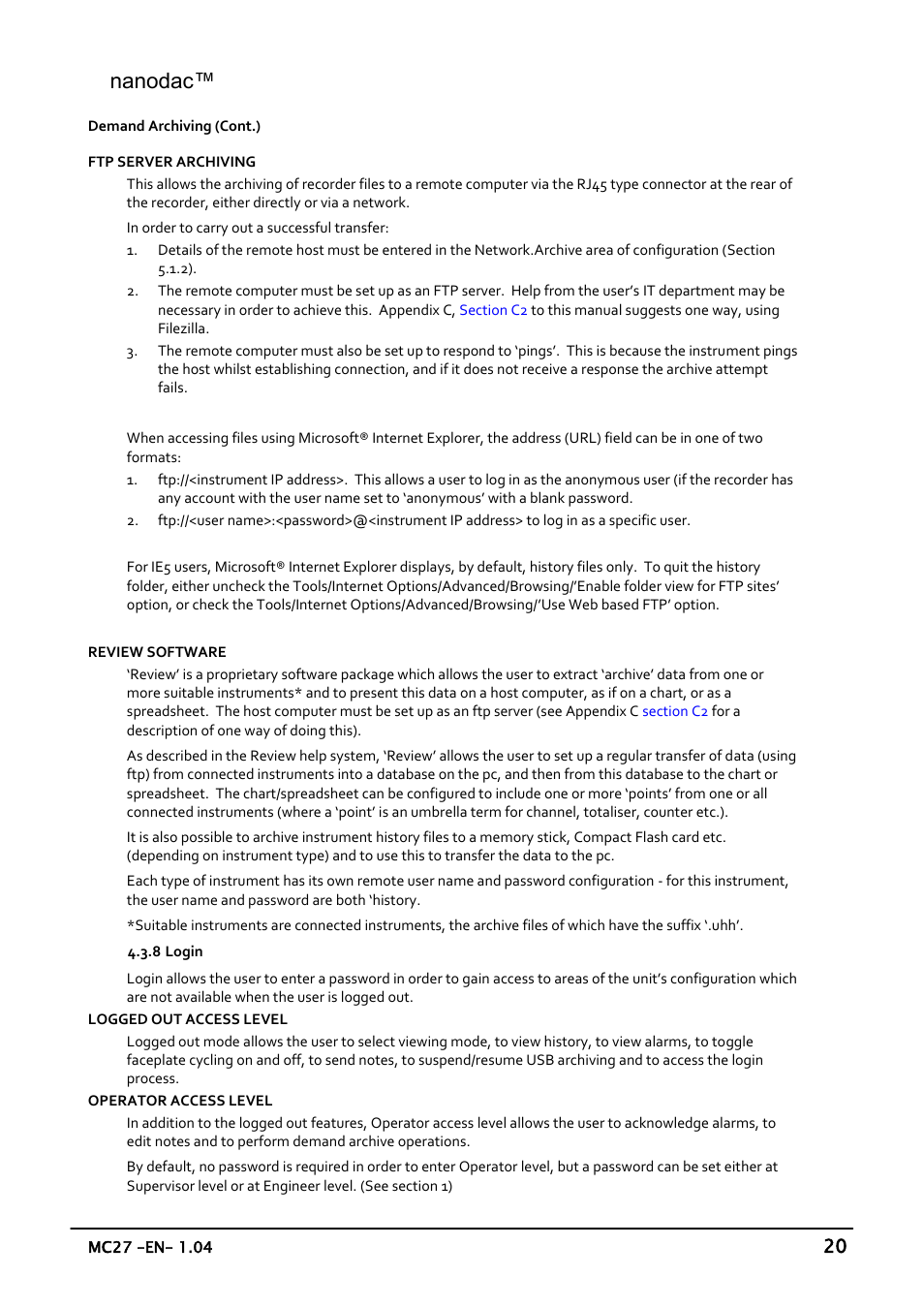 Login, Section 4.3.8, Nanodac | Carbolite nanodac User Manual | Page 22 / 122