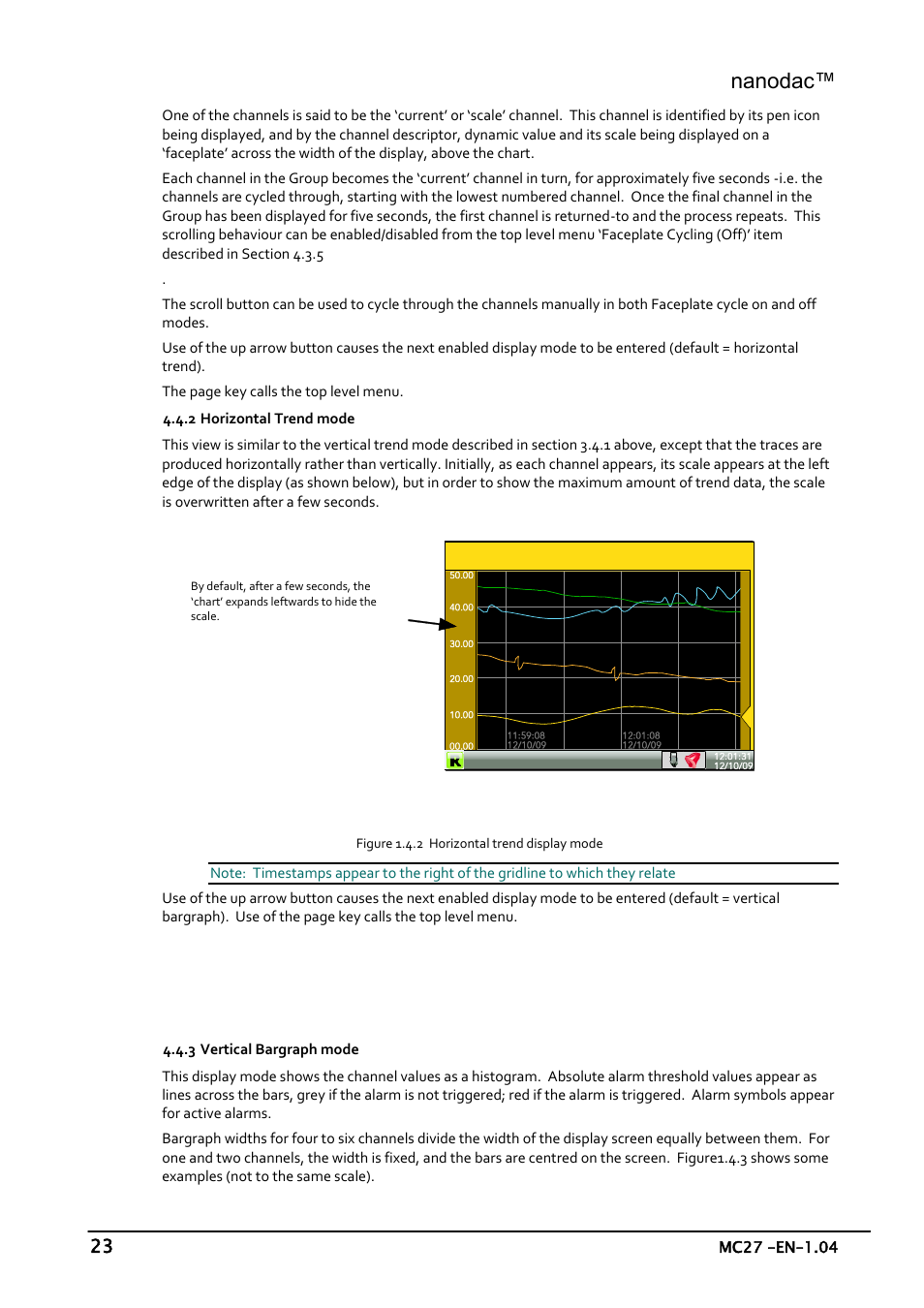 Horizontal trend mode, Vertical bargraph mode, Horizontal trend | Vertical bargraph, Nanodac | Carbolite nanodac User Manual | Page 25 / 122