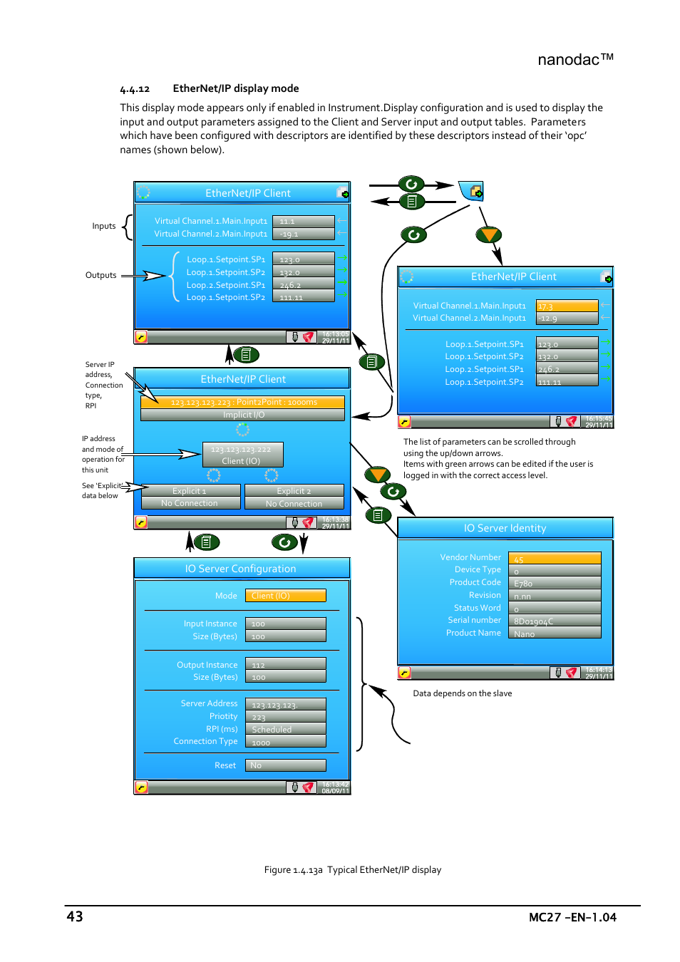 Ethernet/ip display mode, Nanodac | Carbolite nanodac User Manual | Page 45 / 122