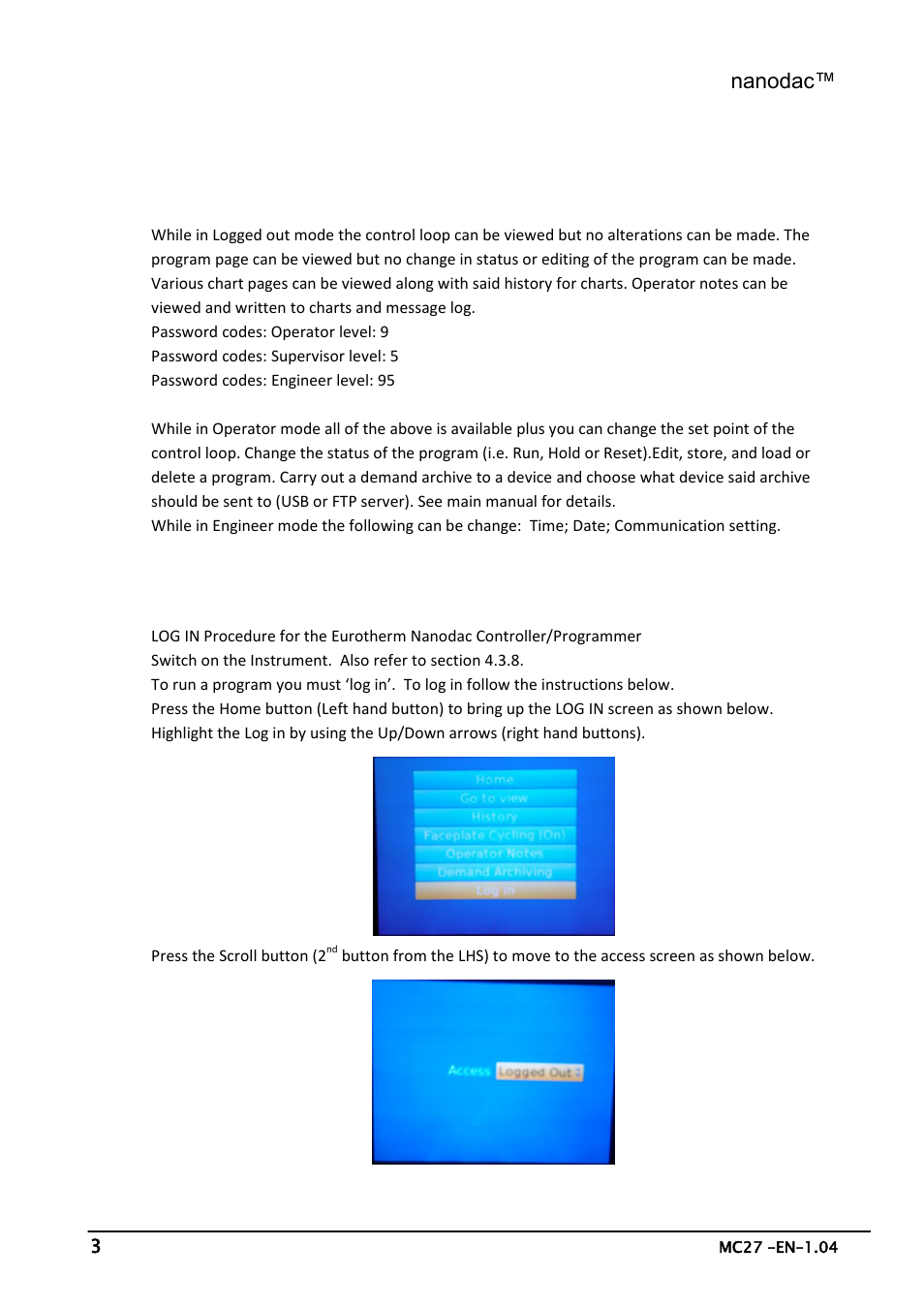 Nanodac password security, Login, Nanodac | Carbolite nanodac User Manual | Page 5 / 122