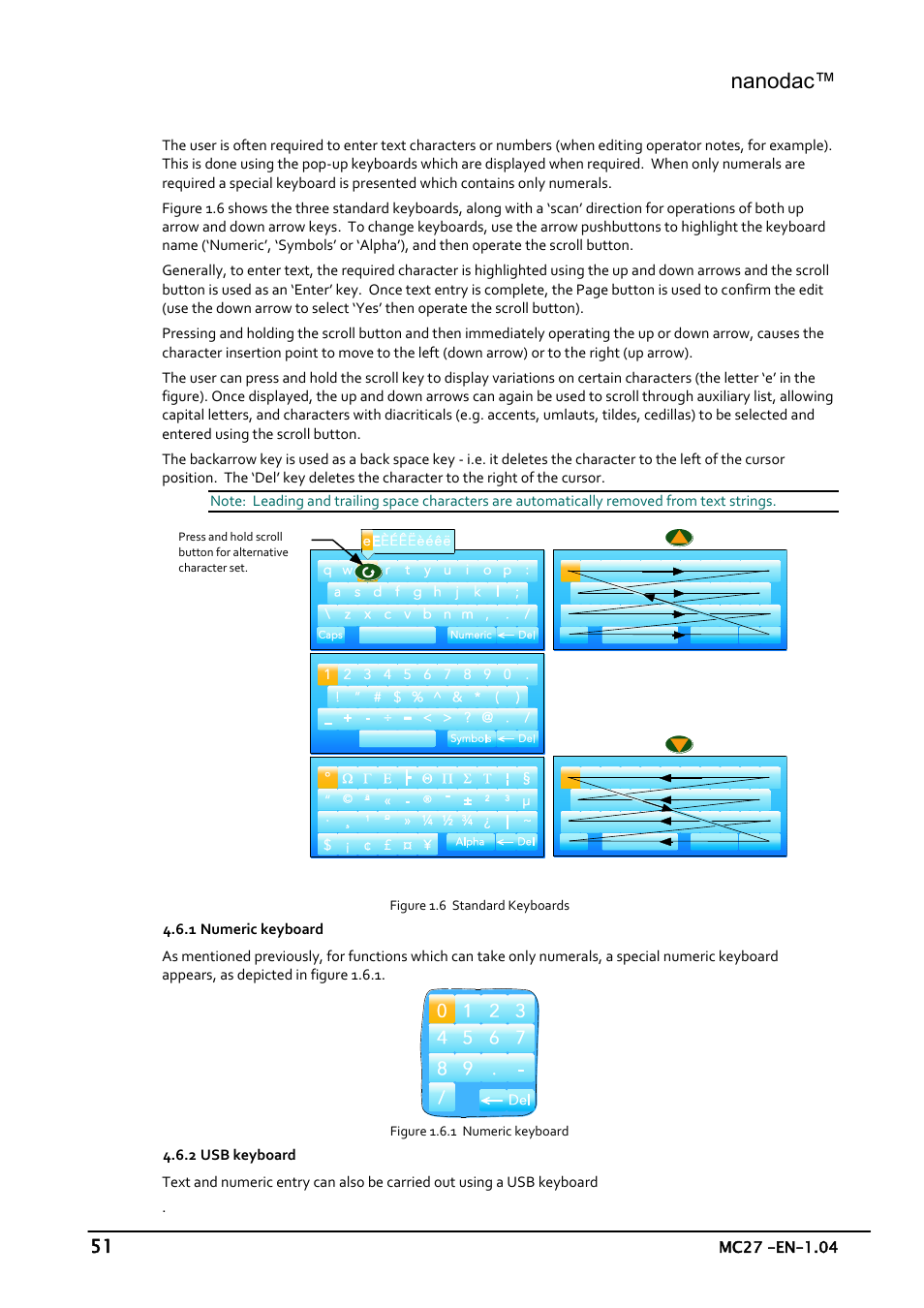 Text entry, Numeric keyboard, Usb keyboard | Nanodac | Carbolite nanodac User Manual | Page 53 / 122