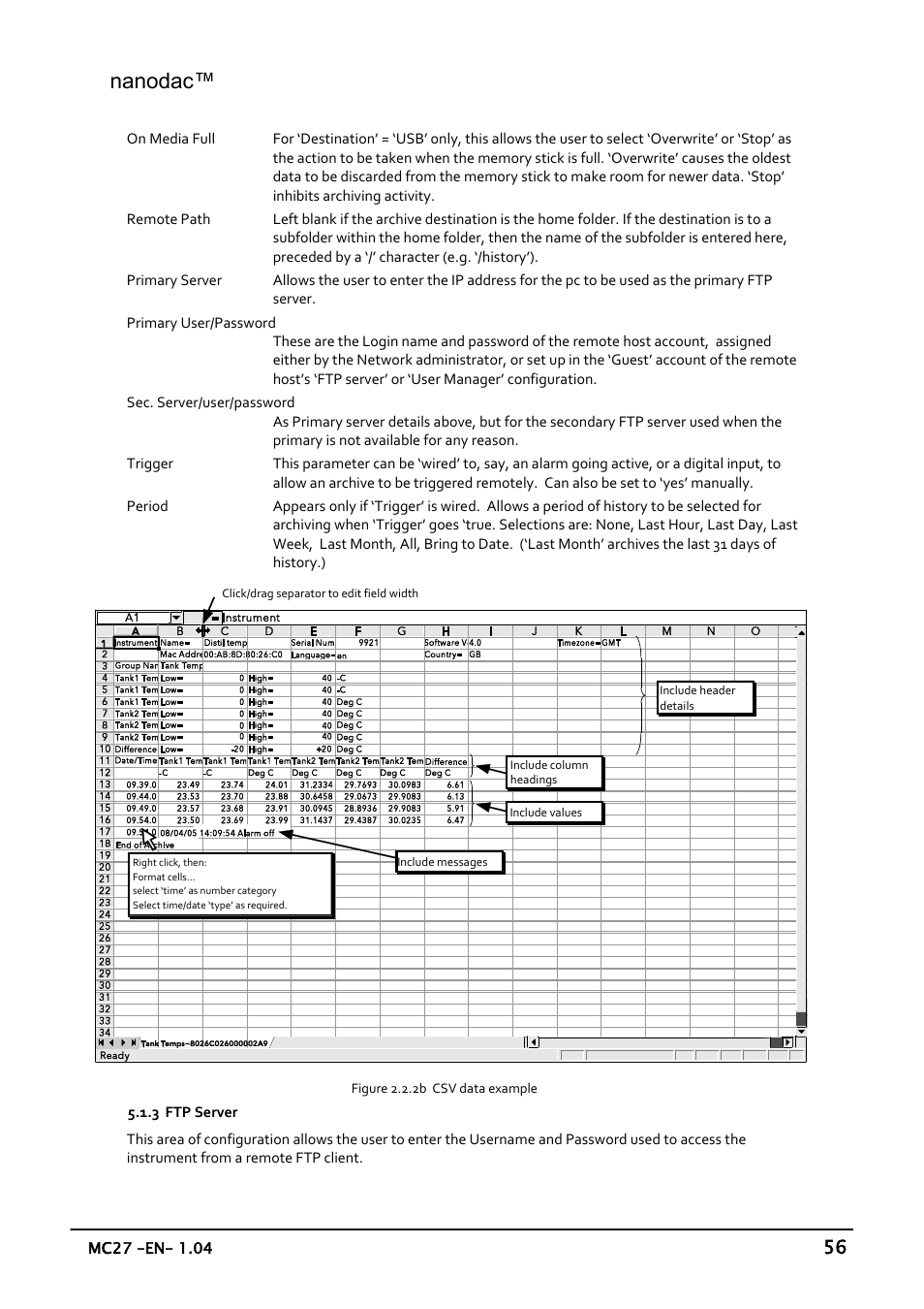 Ftp server, Nanodac | Carbolite nanodac User Manual | Page 58 / 122