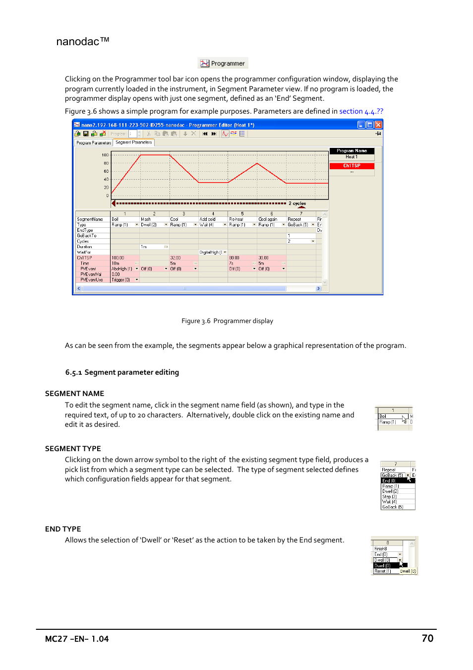 Programmer option, Segment parameter editing, Nanodac | Carbolite nanodac User Manual | Page 72 / 122