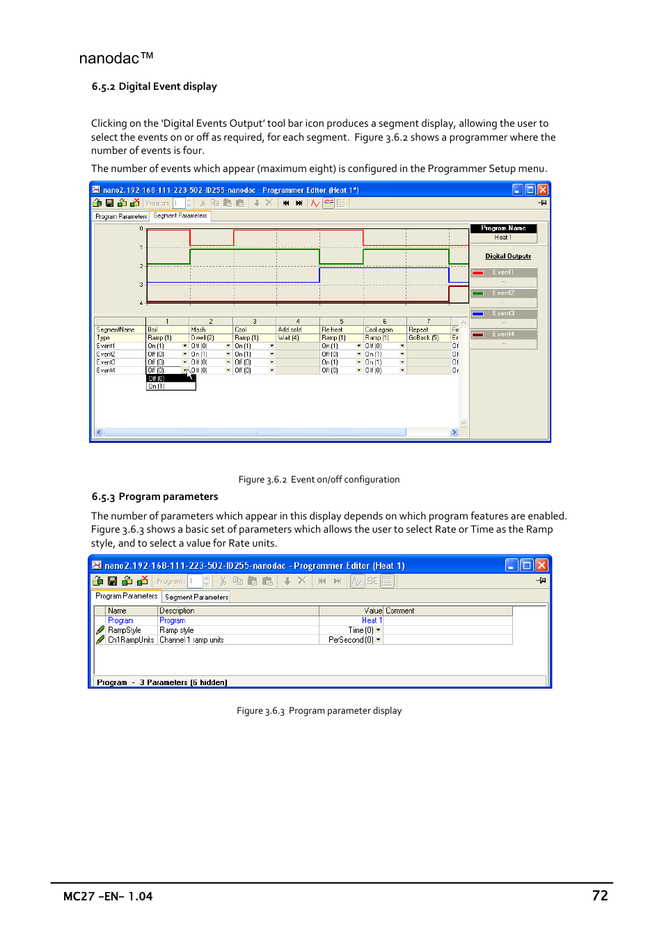 Digital event display, Program parameters, Nanodac | Carbolite nanodac User Manual | Page 74 / 122