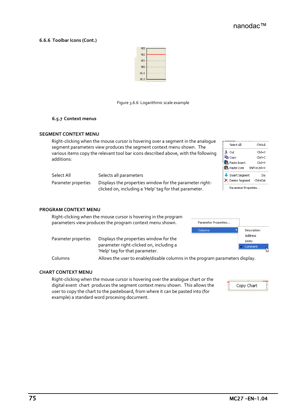 Context menus, Nanodac | Carbolite nanodac User Manual | Page 77 / 122