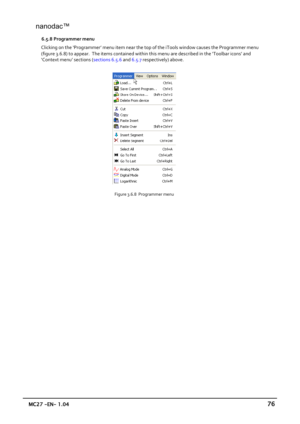 Programmer menu, Nanodac | Carbolite nanodac User Manual | Page 78 / 122