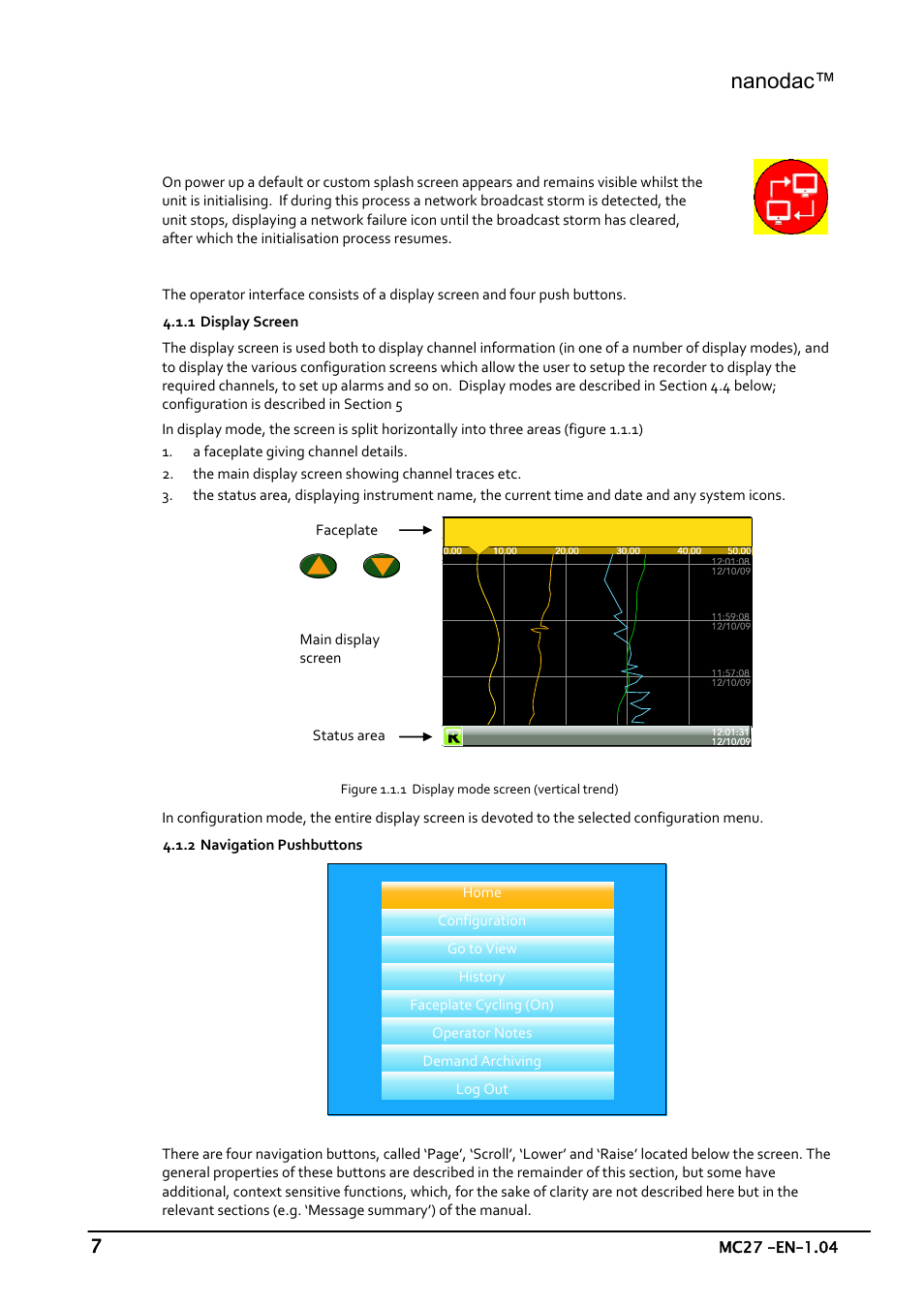 Operation, Introduction, Display screen | Navigation pushbuttons, Nanodac | Carbolite nanodac User Manual | Page 9 / 122