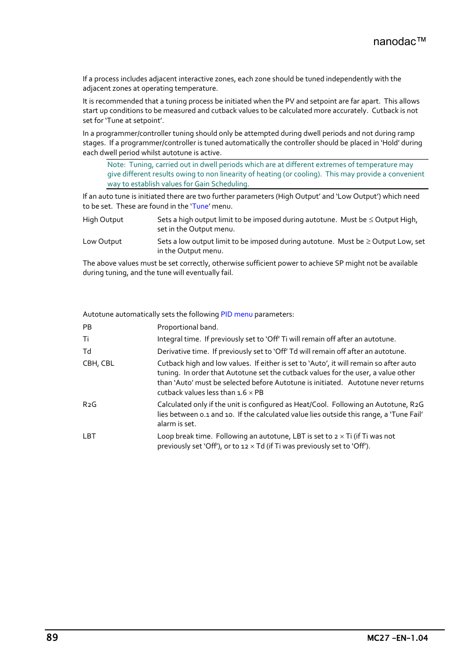 Appendix b tuning considerations, Autotune, Nanodac | Appendix b, Tuning considerations | Carbolite nanodac User Manual | Page 91 / 122