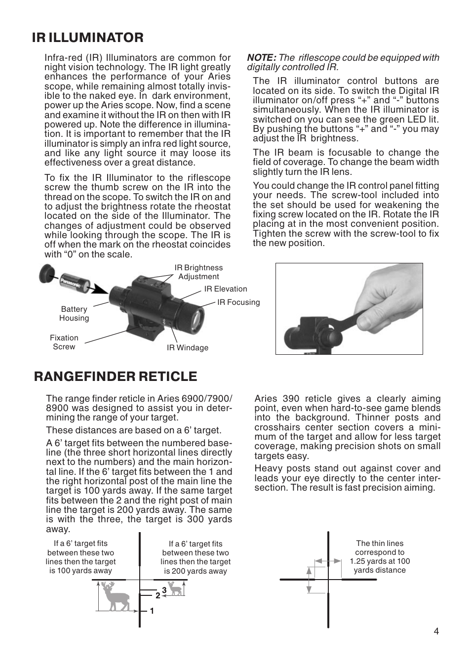 Ir illuminator, Rangefinder reticle | ATN Aries 7900 User Manual | Page 5 / 8