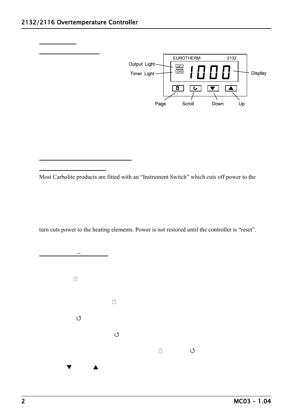 Description, Basic operating instructions | Carbolite 2116 used for over temperature protection User Manual | Page 2 / 4