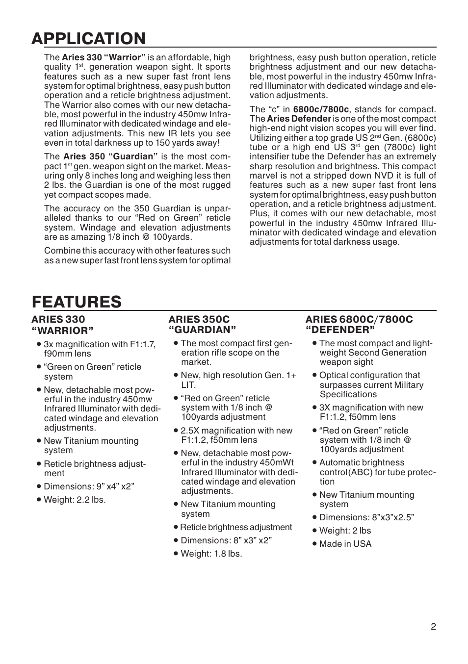 Application, Features | ATN 6800c User Manual | Page 3 / 8
