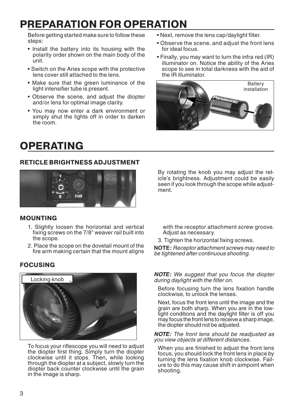 Preparation for operation, Operating | ATN 6800c User Manual | Page 4 / 8