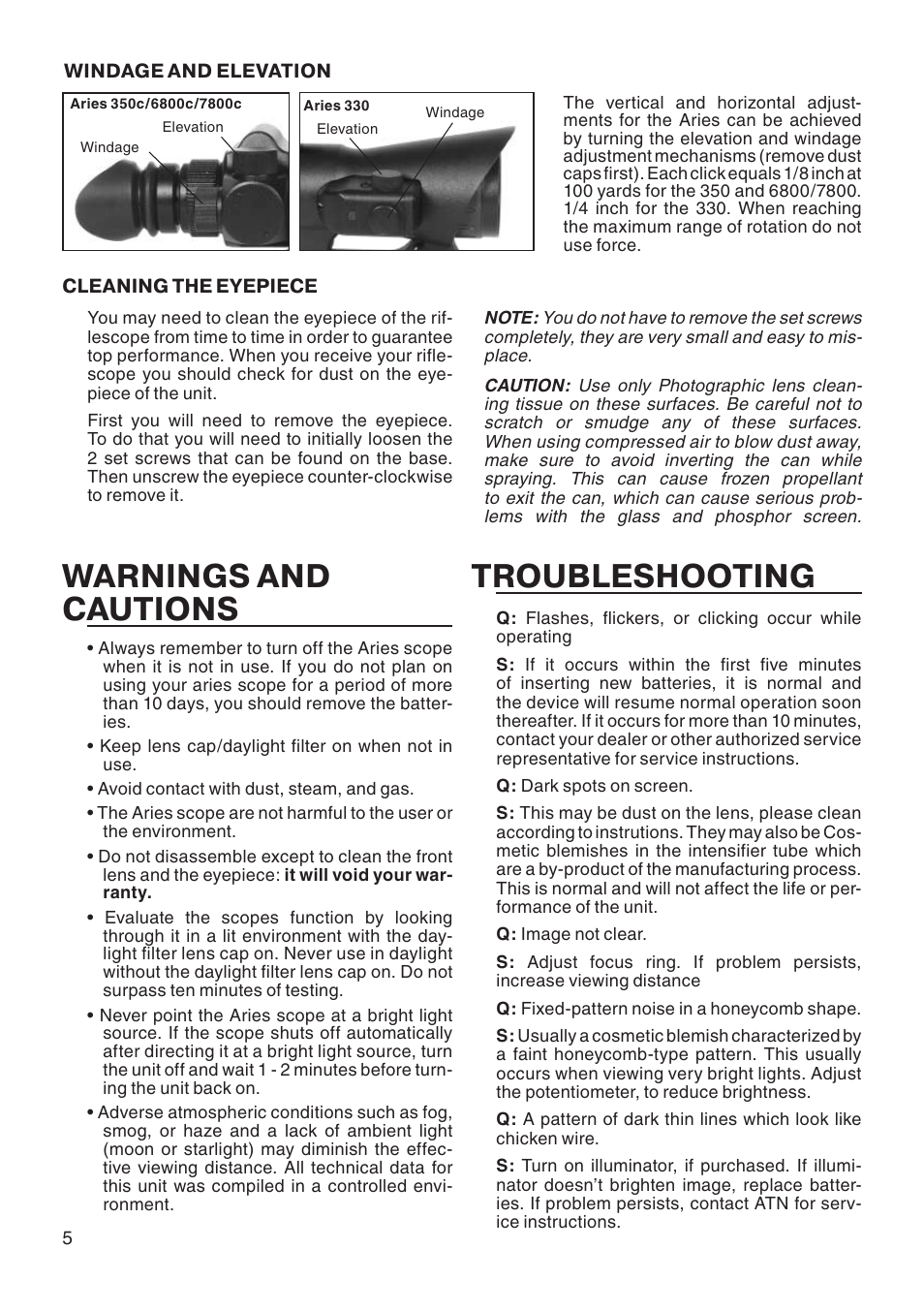 Warnings and cautions, Troubleshooting | ATN 6800c User Manual | Page 6 / 8