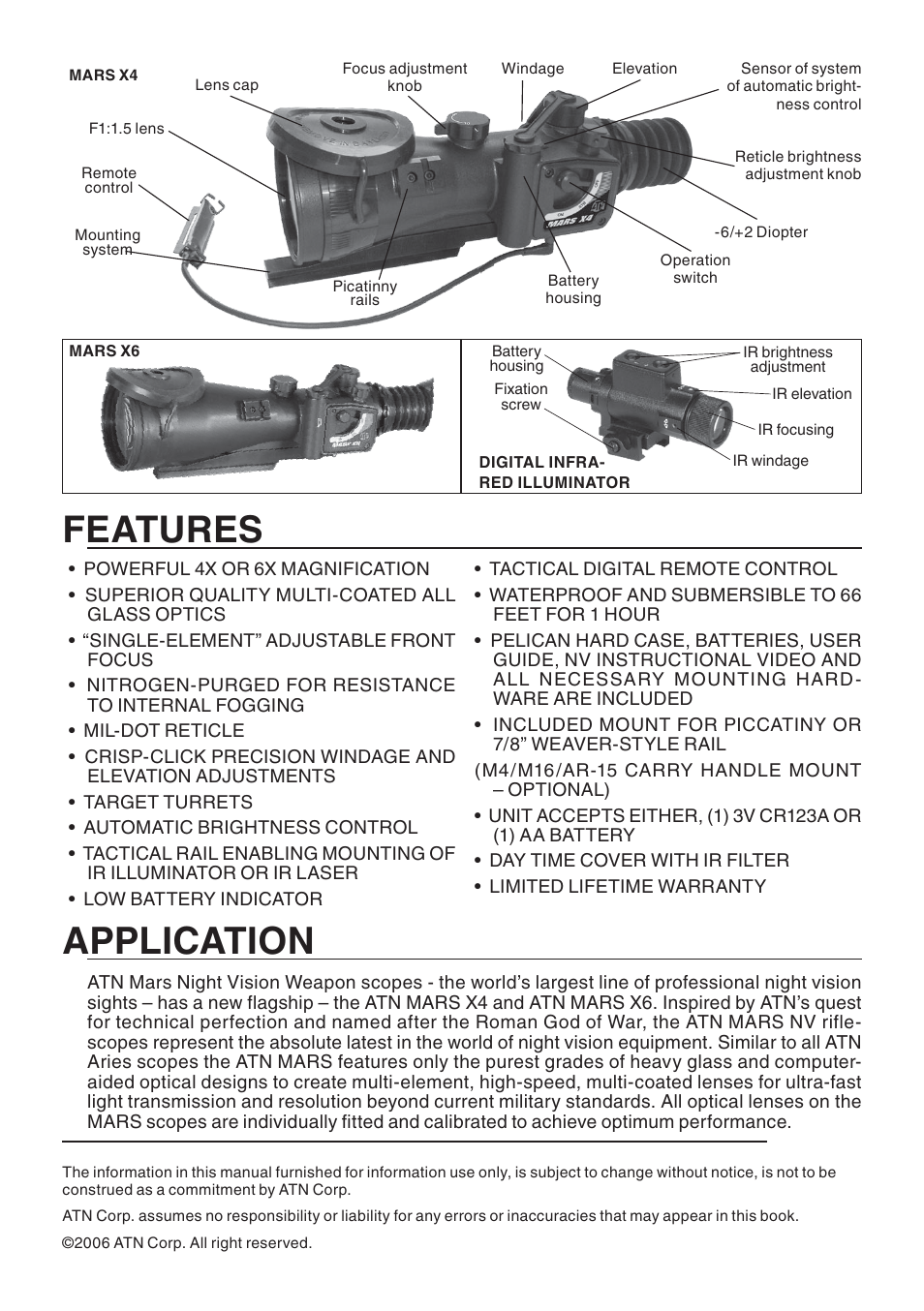 Application, Features | ATN MArs x4 User Manual | Page 2 / 8