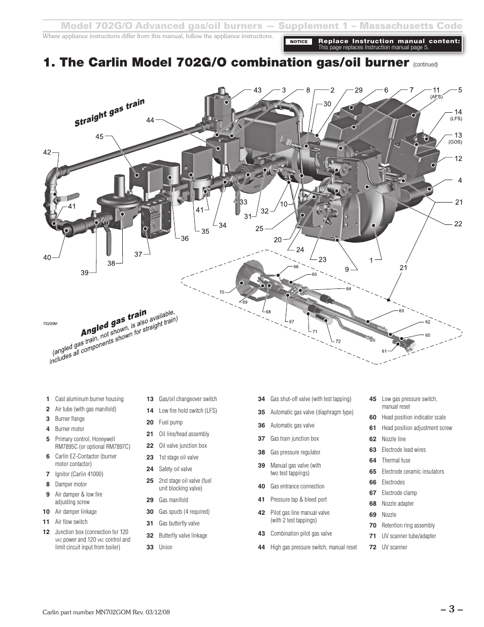 The carlin model 702g/o combination gas/oil burner | Carlin 702G/O Mass Code Supp. User Manual | Page 3 / 8