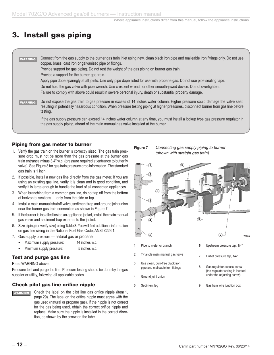 Install gas piping | Carlin 702G/O Inst Manual User Manual | Page 12 / 32