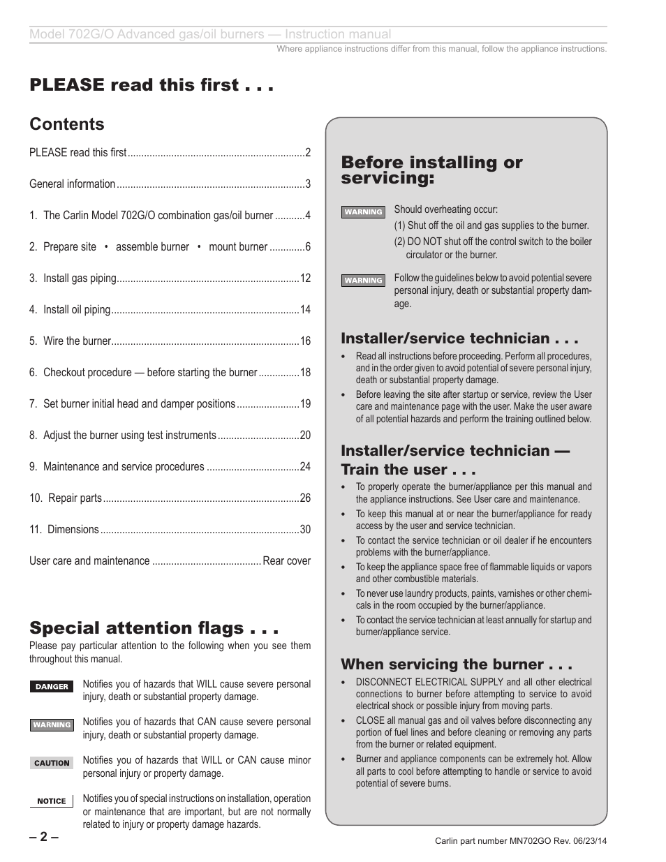 Carlin 702G/O Inst Manual User Manual | Page 2 / 32