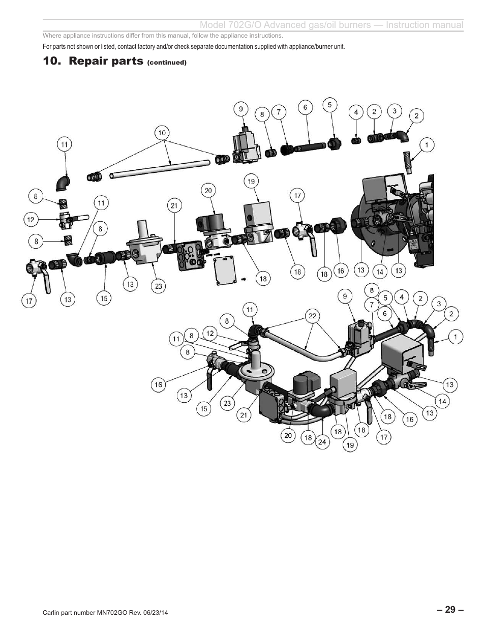 Repair parts | Carlin 702G/O Inst Manual User Manual | Page 29 / 32