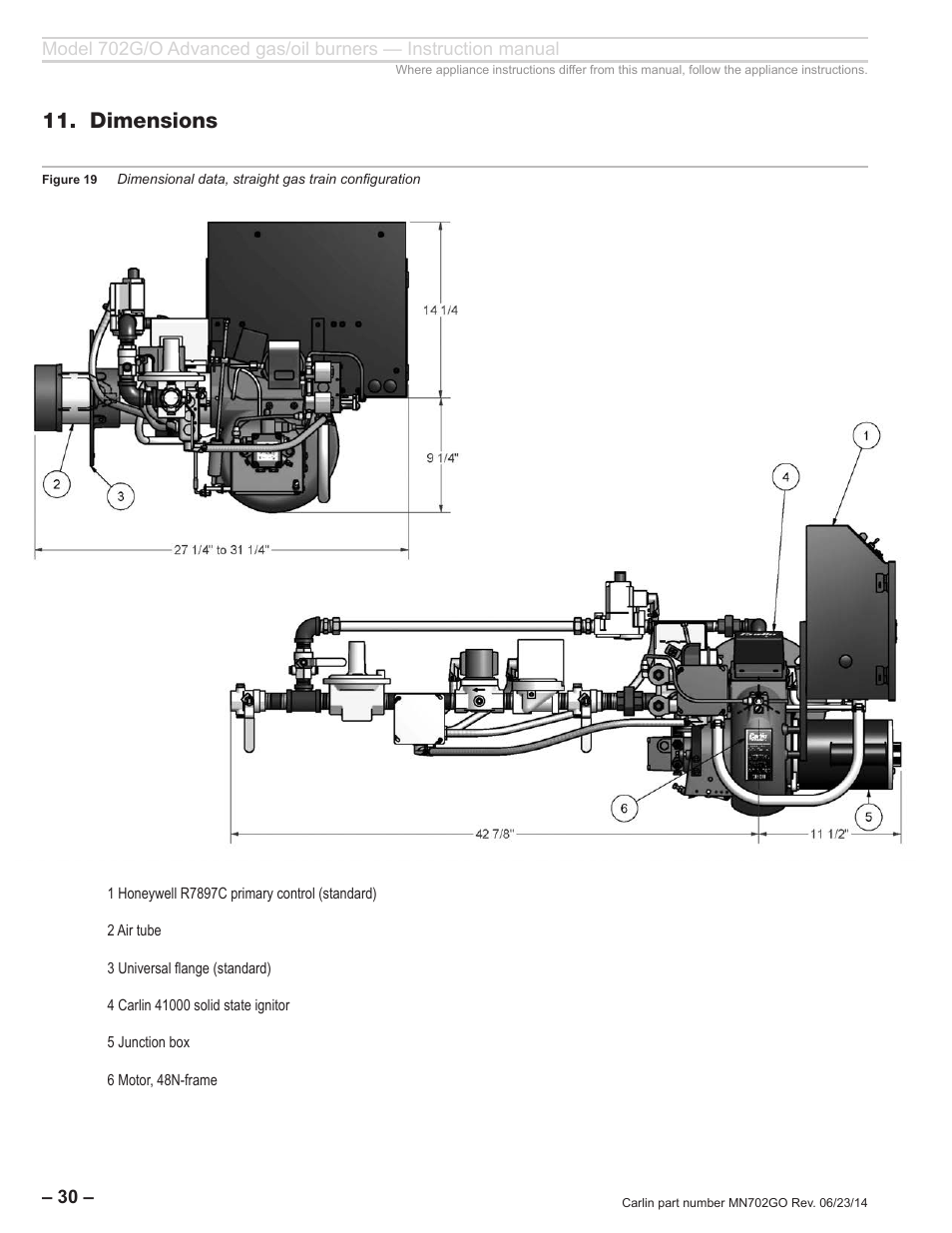 Dimensions | Carlin 702G/O Inst Manual User Manual | Page 30 / 32
