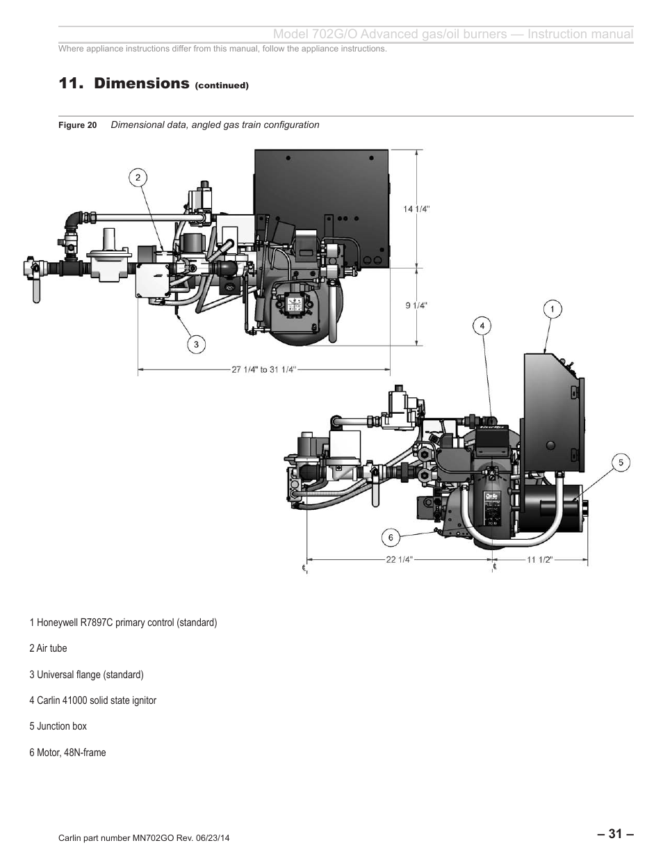 Dimensions | Carlin 702G/O Inst Manual User Manual | Page 31 / 32