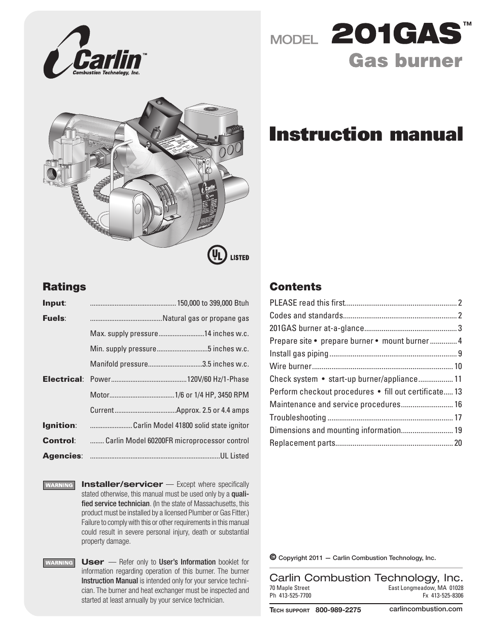 Carlin 201GAS User Manual | 24 pages