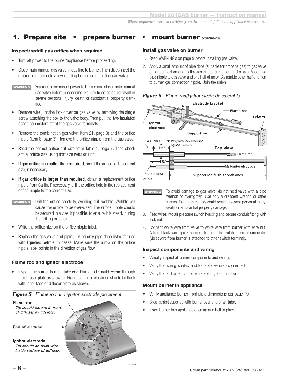 Prepare site • prepare burner • mount burner | Carlin 201GAS User Manual | Page 8 / 24