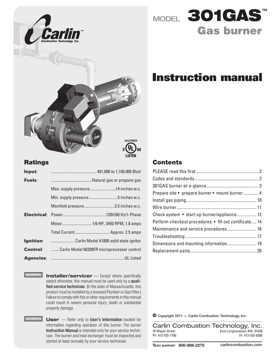 Carlin 301GAS Inst Manual User Manual | 24 pages