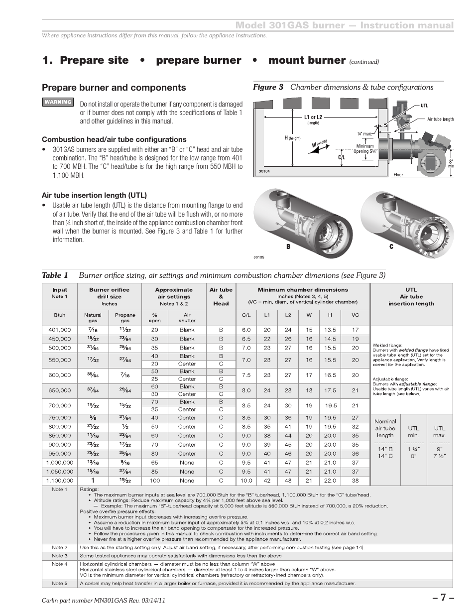Prepare site • prepare burner • mount burner | Carlin 301GAS Inst Manual User Manual | Page 7 / 24