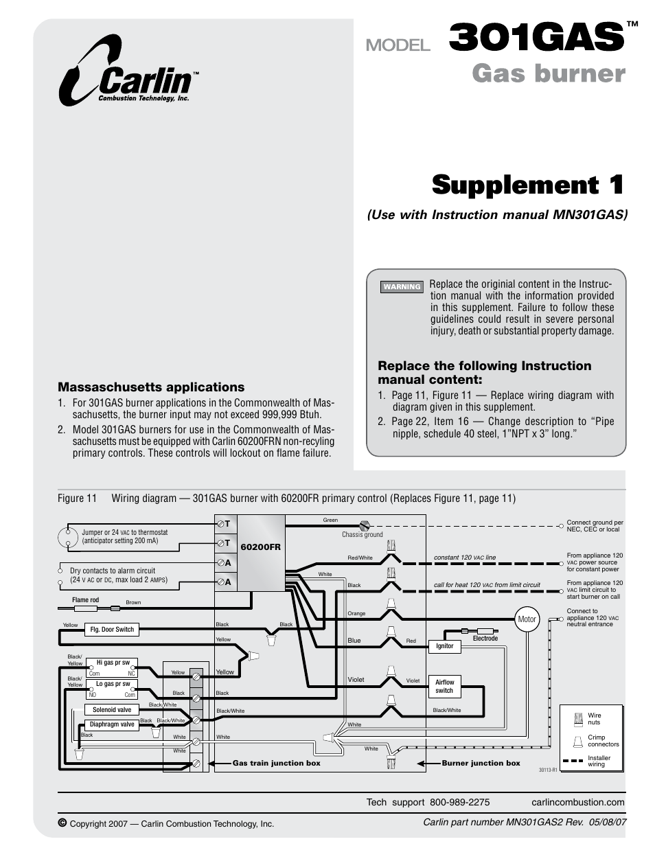 Carlin 301GAS Mass Code Supp. User Manual | 1 page