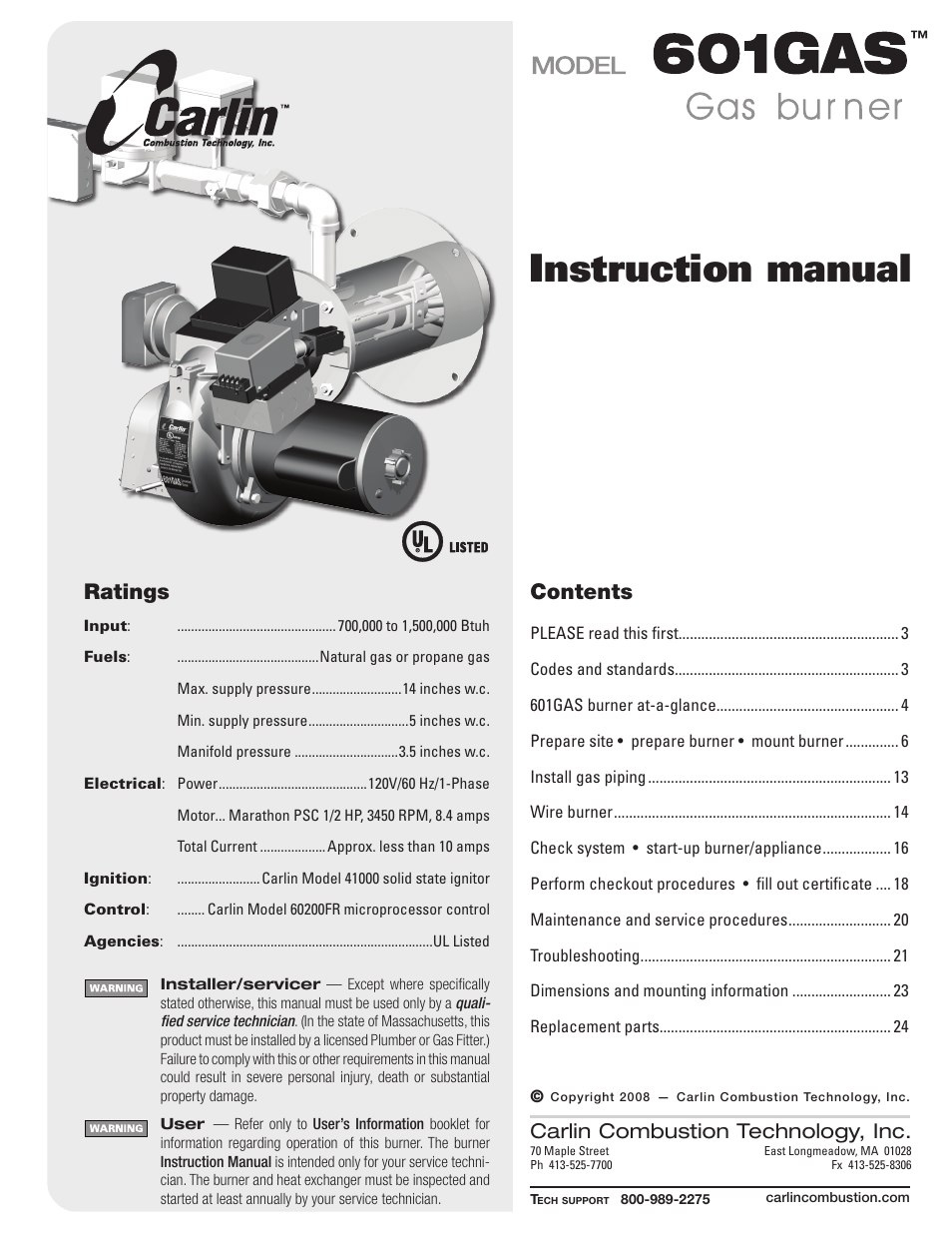 Carlin 601GAS Inst Manual User Manual | 28 pages