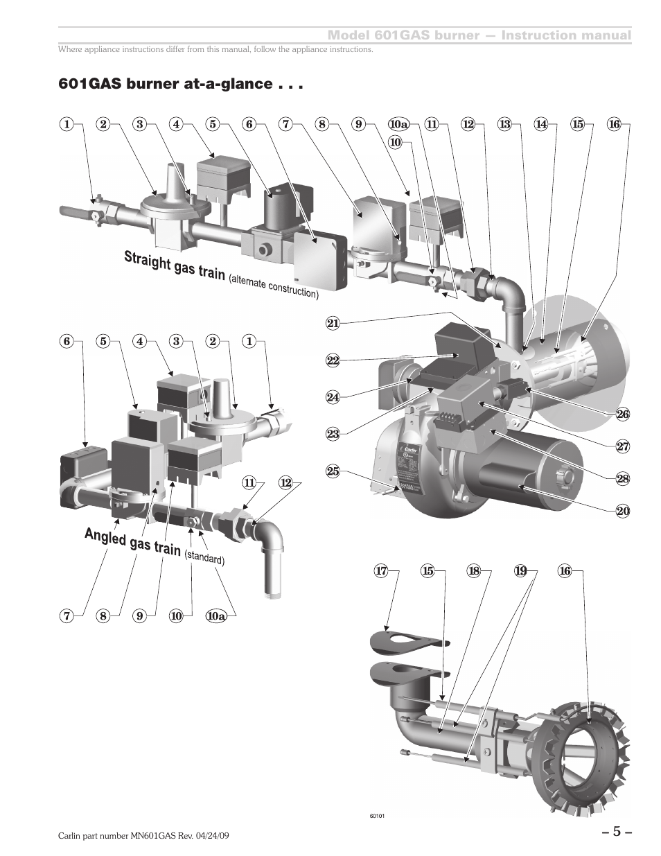 601gas burner at-a-glance | Carlin 601GAS Inst Manual User Manual | Page 5 / 28